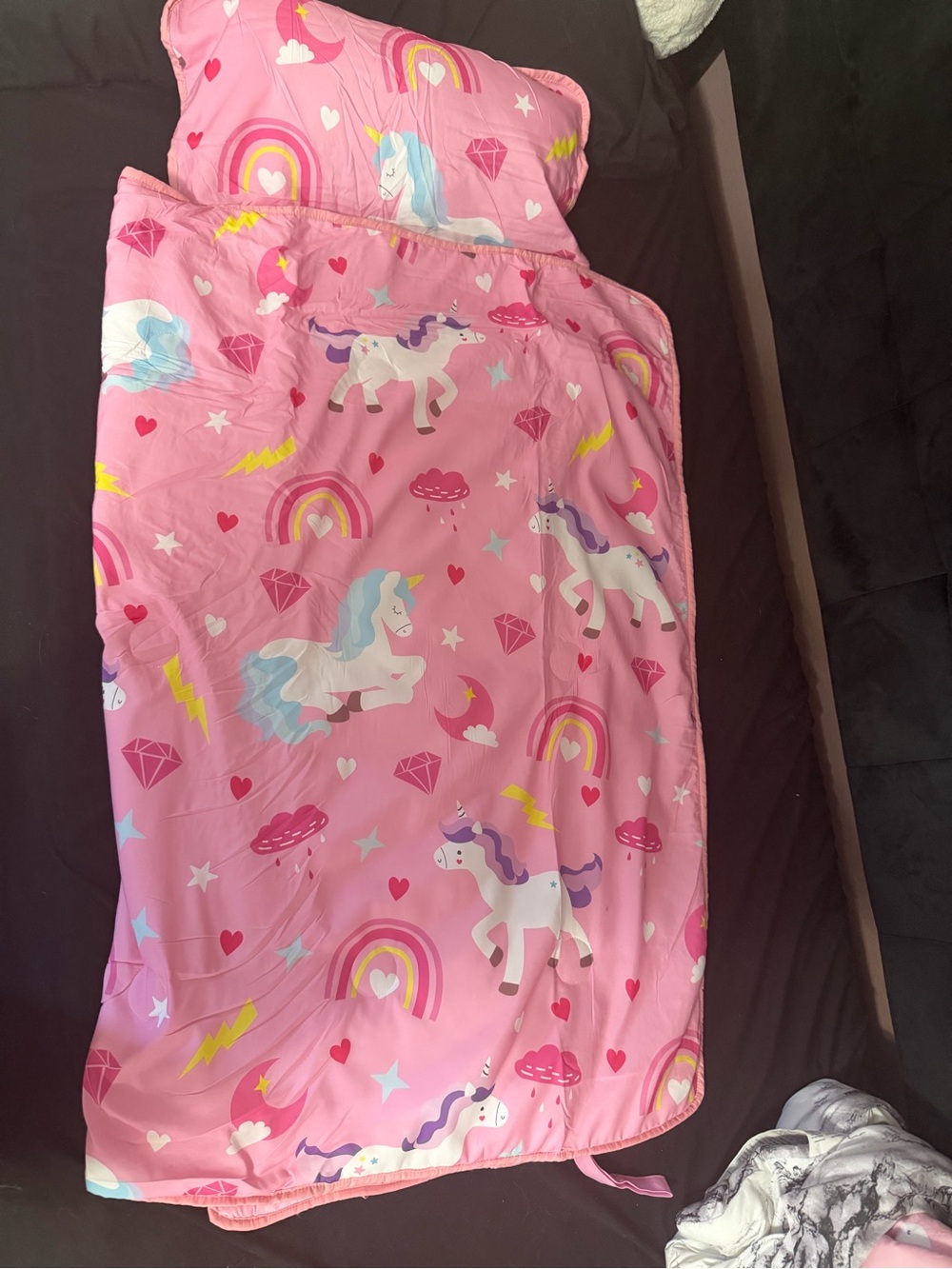 Girls Pink Unicorn Sleeping mat with pillow